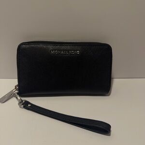 Michael Kors Black Leather Wristlet